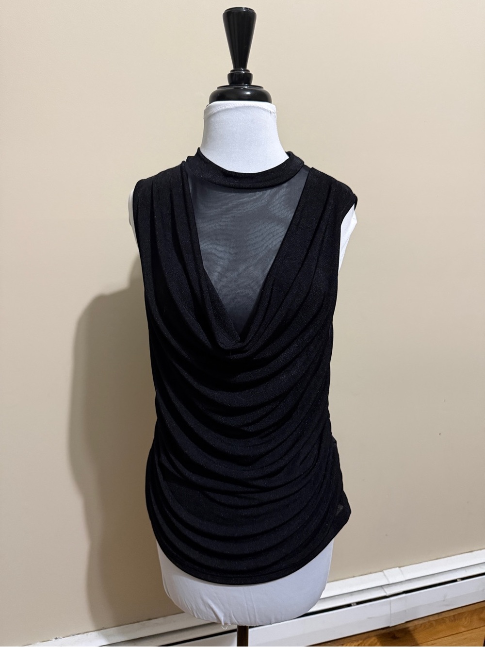 Sleeveless cowl neck top with sheer chest panel. New, no tags.